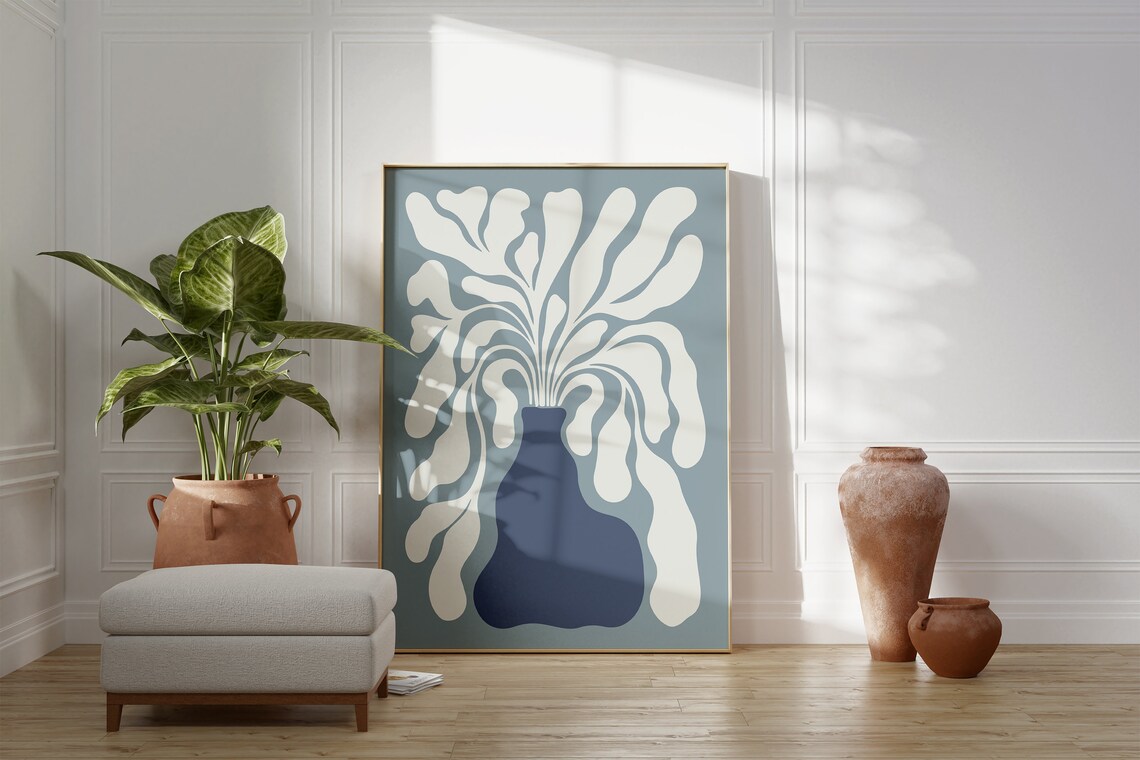 Matisse Style Cream Organic Leaves in Navy Vase Still Life Poster - Image 4