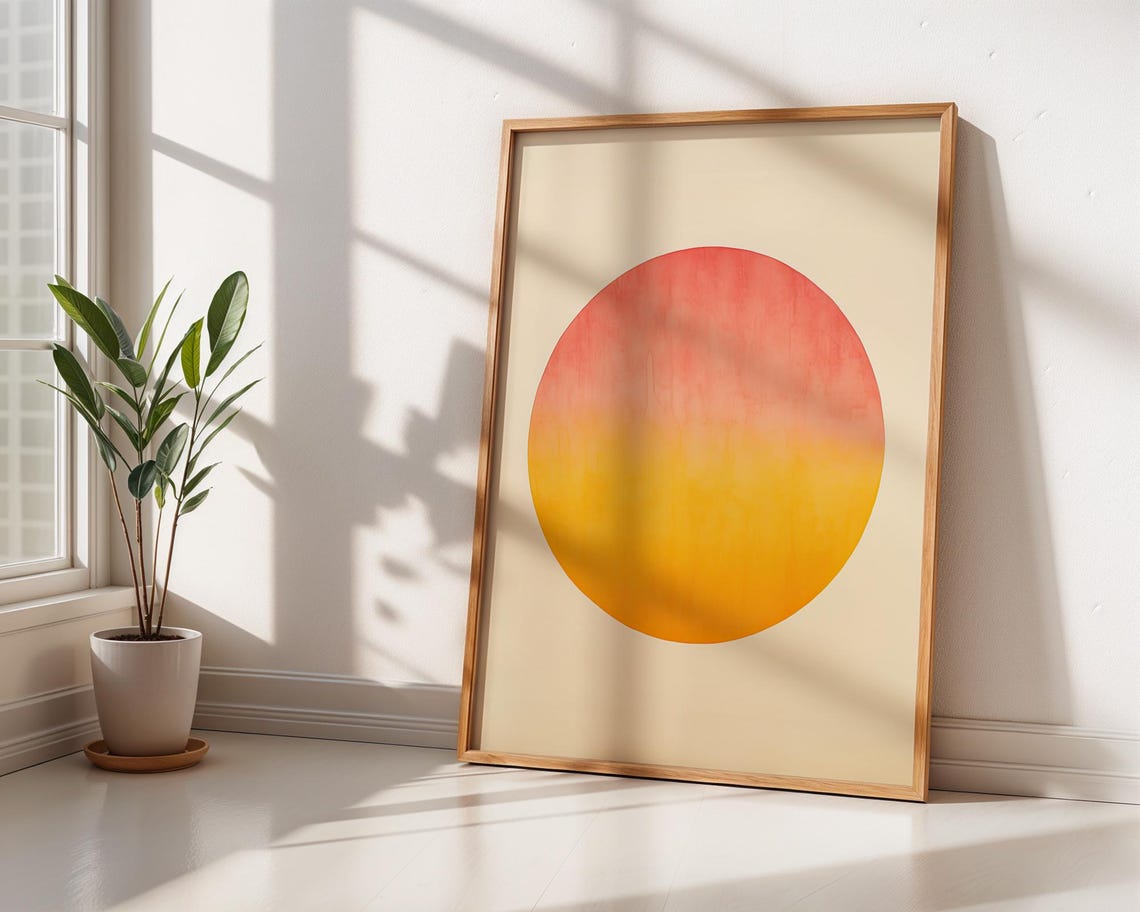 Sunset Gradient Circle Print Minimalist Orange And Pink Abstract Wall Art Poster Modern Geometric Trendy