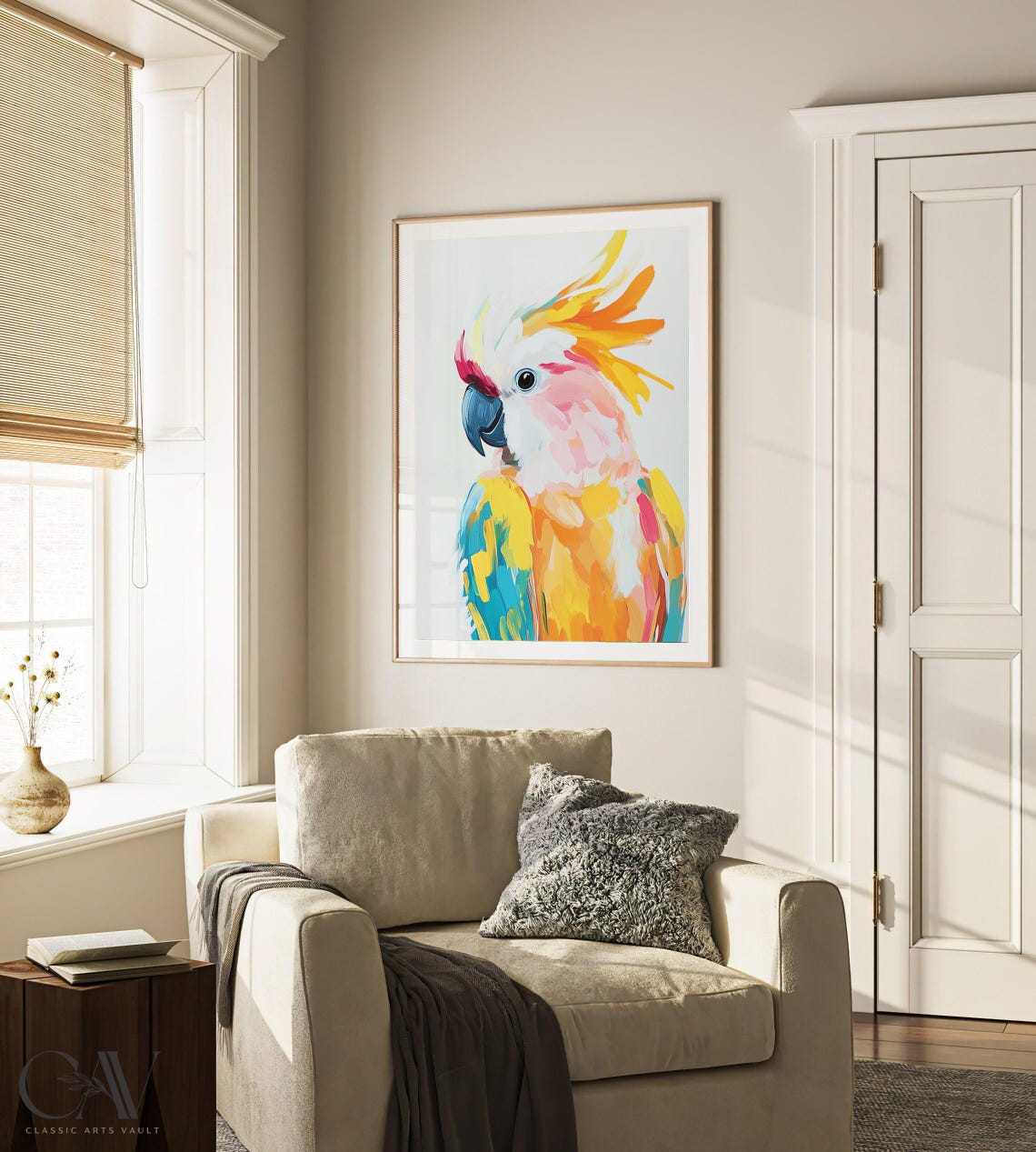 Colorful Cockatoo Parrot Painting Pastel Bird Portrait Wall Art - Image 3