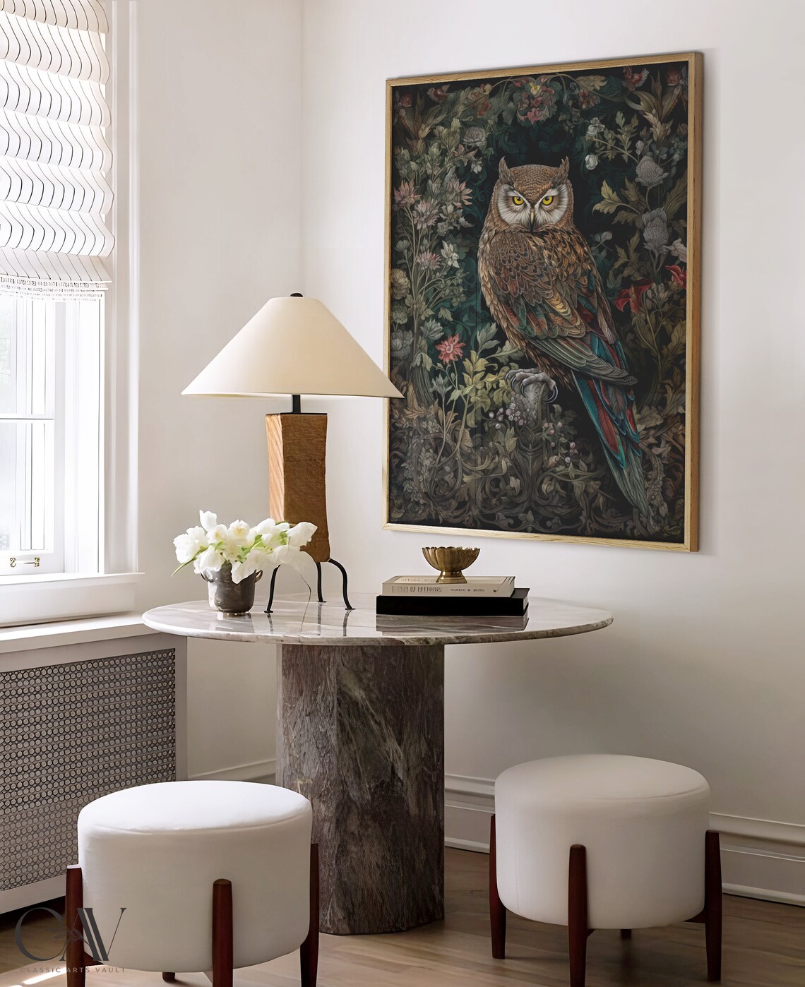 William Morris Inspired Owl Art Print, Forest Theme
