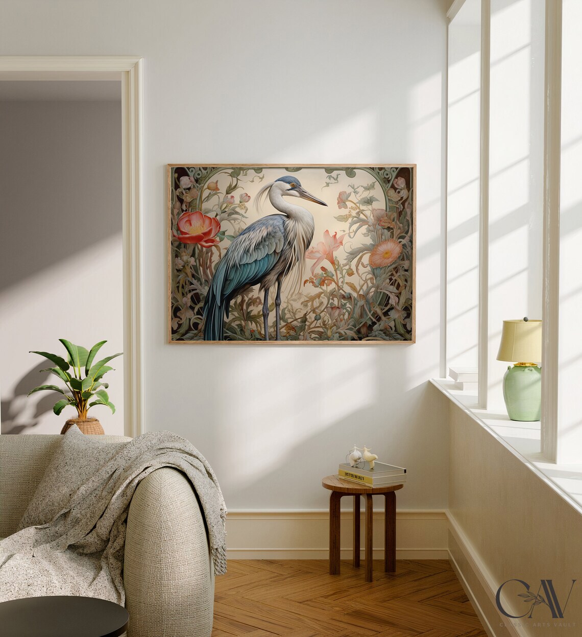 William Morris Inspired Crane Bird Art Print - Image 2