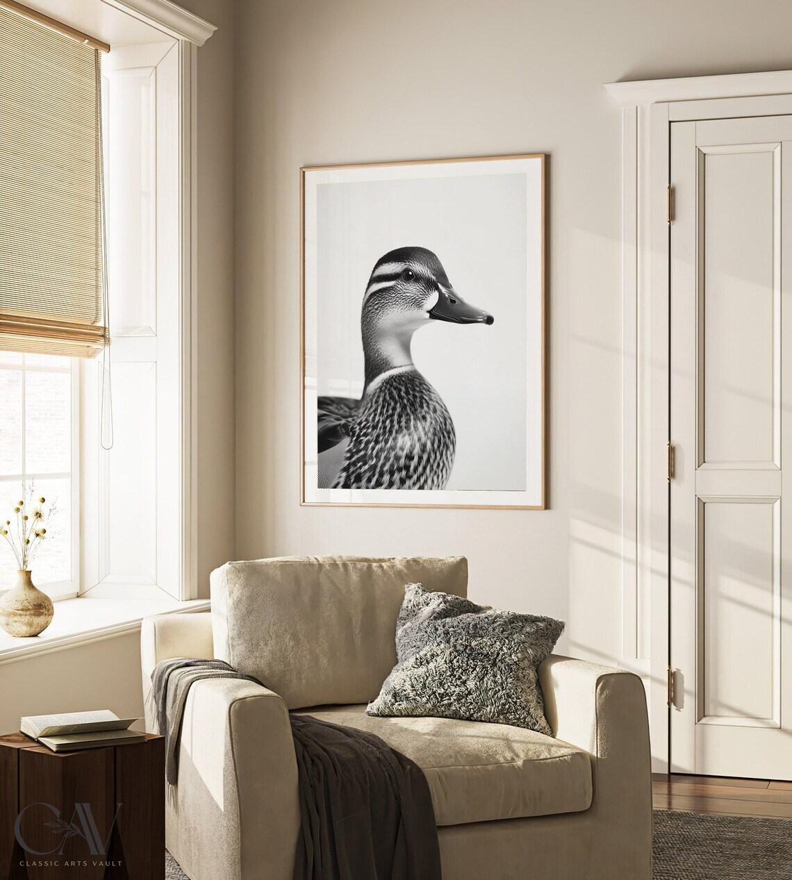 Mallard Duck Black and White Portrait Animal Photography Wall Art - Image 3
