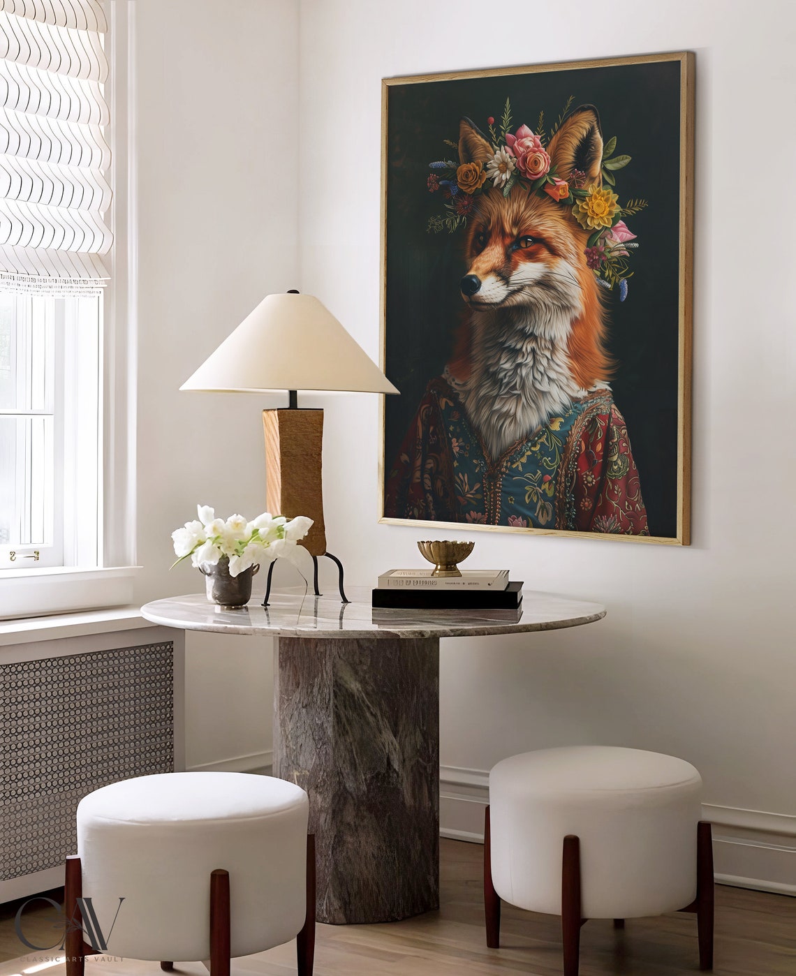 Fox Flower Crown Dark Baroque Portrait Vintage Animal Poster - Image 4