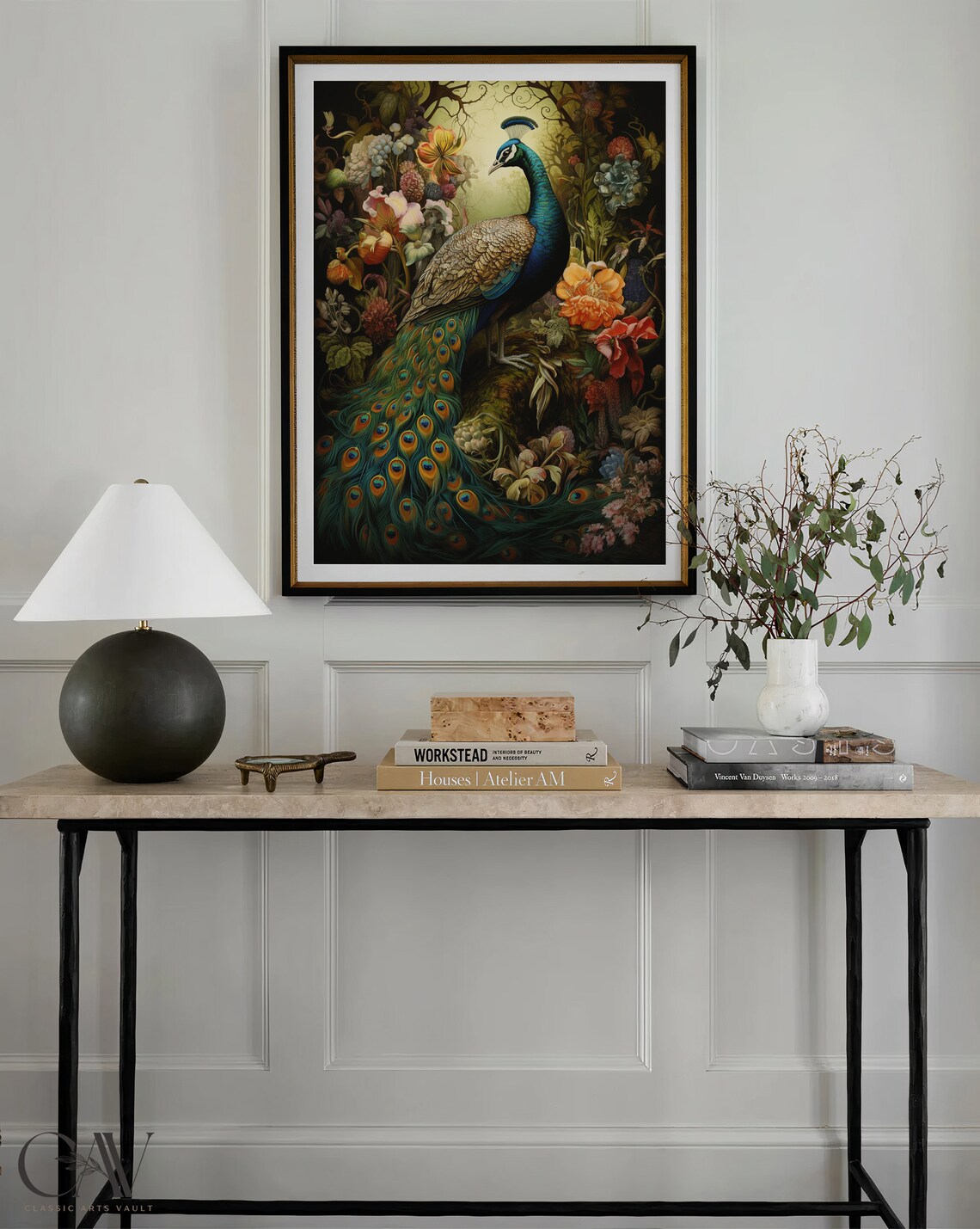 Peacock Autumn Floral Garden Vintage Moody Botanical Art Poster - Image 4