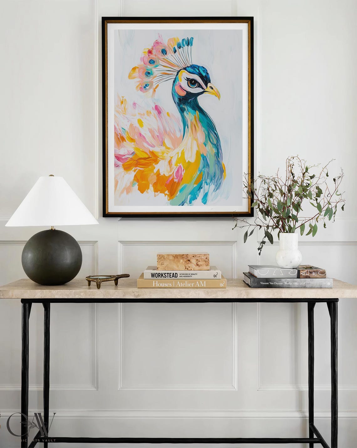 Stunning Peacock Colorful Brushstroke Portrait Vibrant Bird Wall Art - Image 3