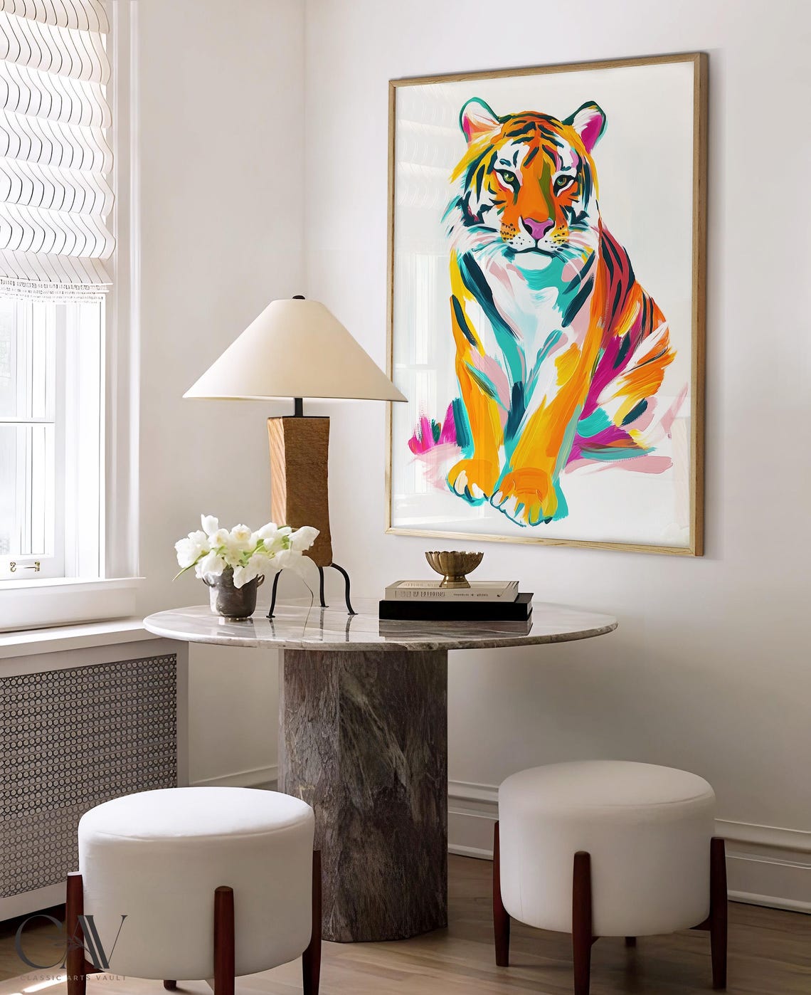 Colorful Abstract Tiger Sitting Painting in Bold Brushstrokes Poster - Image 3
