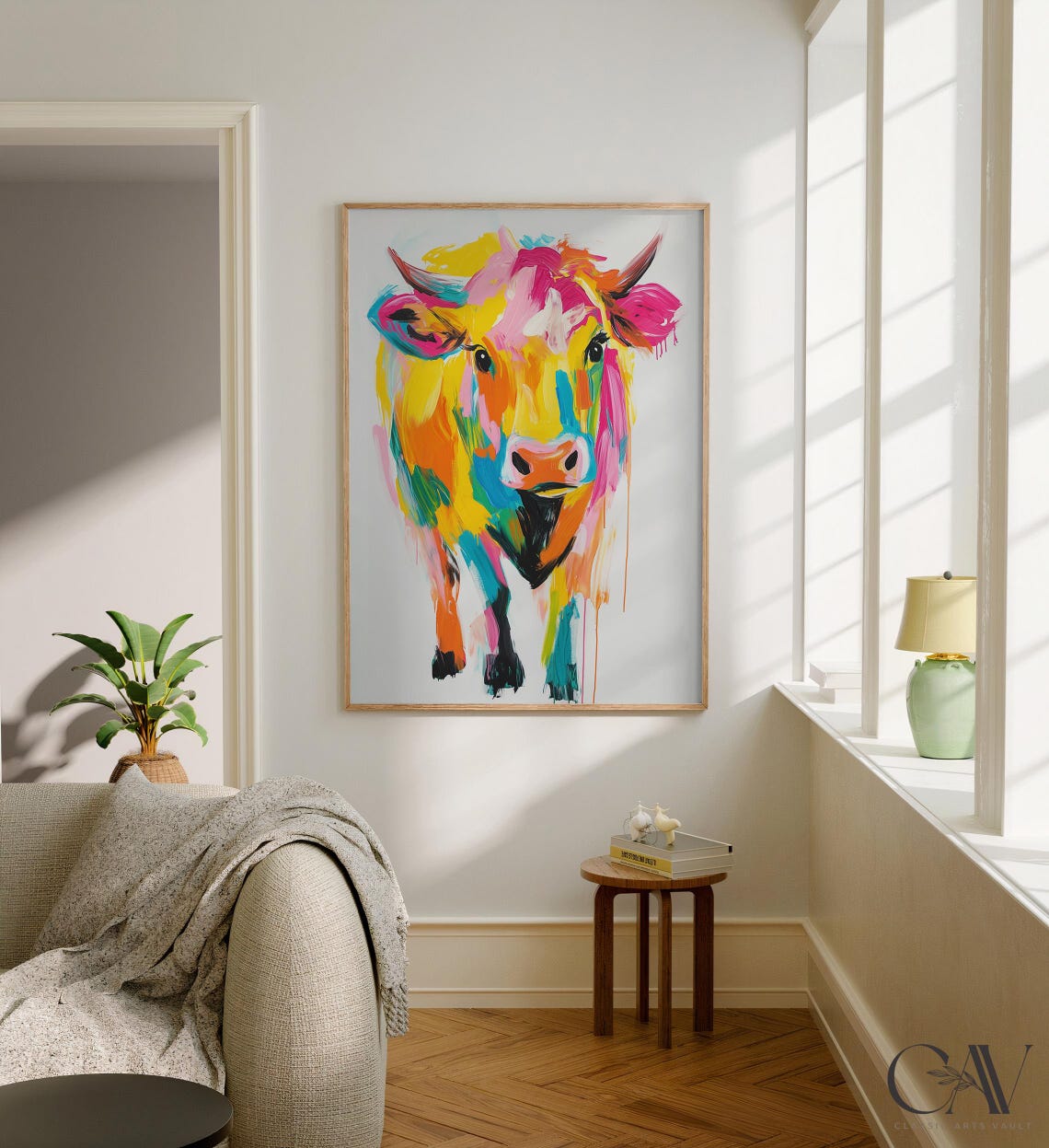 Colorful Pop Art Cow Painting Bright Abstract Animal Wall Art - Image 2