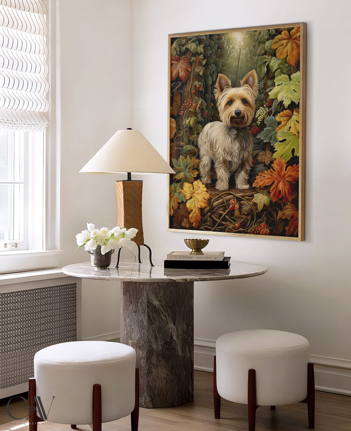 Yorkshire Terrier in Autumn Woodland with Berries Fall Art Print - Image 3