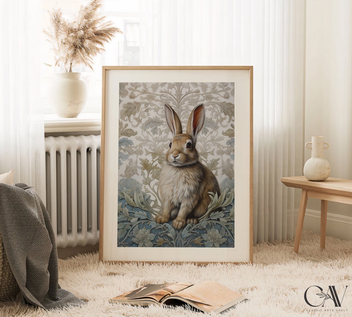 Brown Hare Resting in a Floral Botanical Morris Inspired Poster