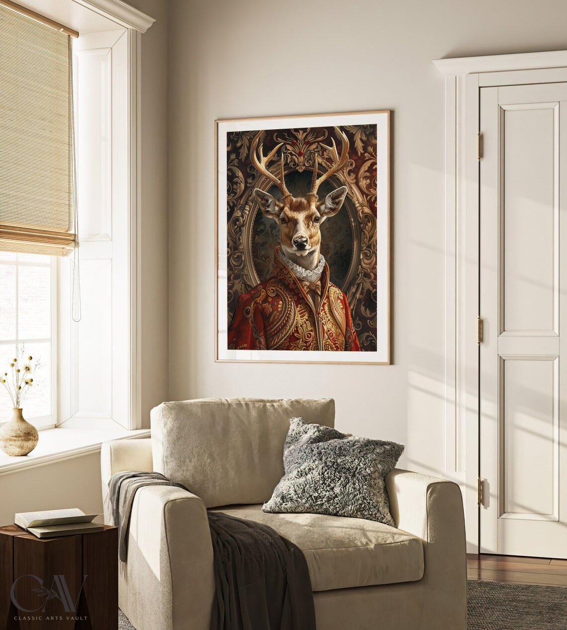 Stag with Antlers in Red Gold Baroque Coat and Lace Ruff Royal Poster - Image 4