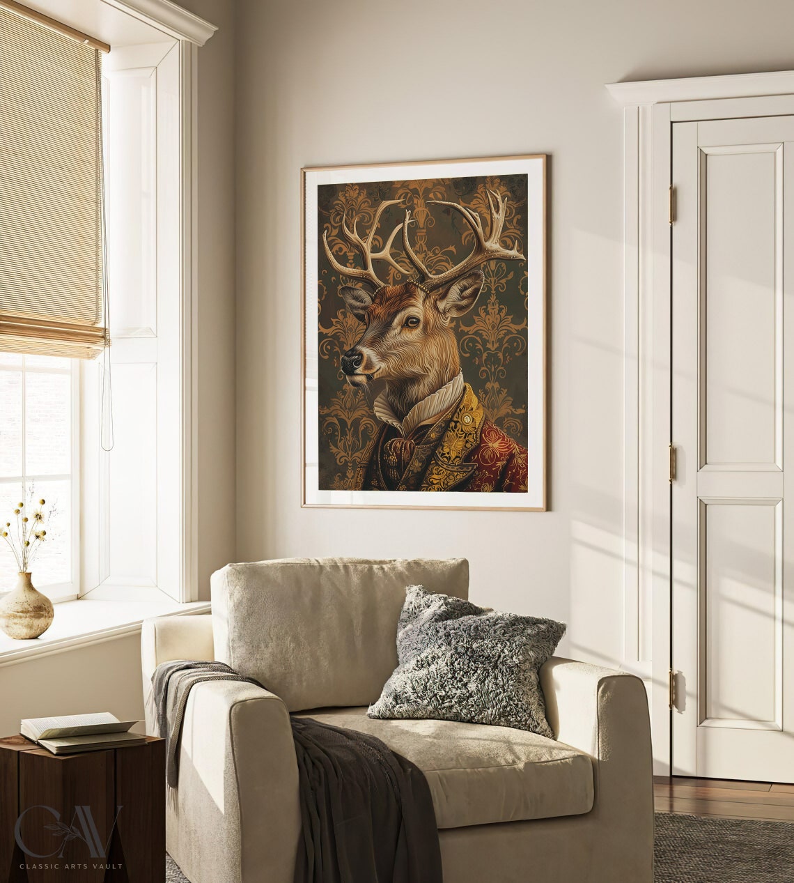 Noble Deer Stag in Baroque Costume Ruff Collar Portrait Poster - Image 4