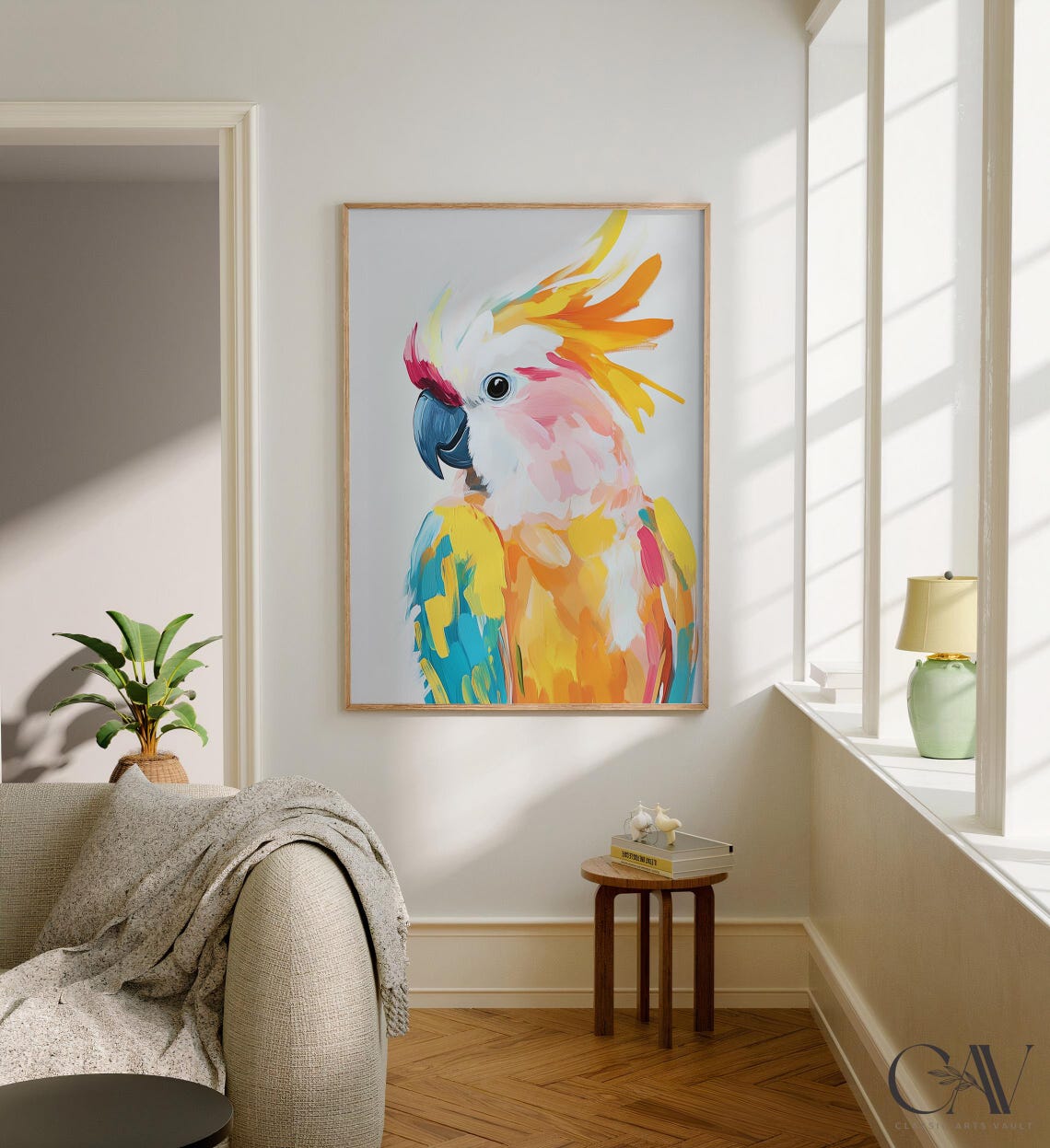 Colorful Cockatoo Parrot Painting Pastel Bird Portrait Wall Art - Image 2