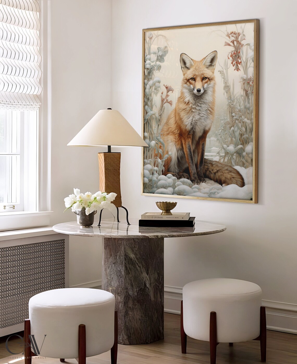 William Morris Inspired Fox Winter Art Print - Image 3