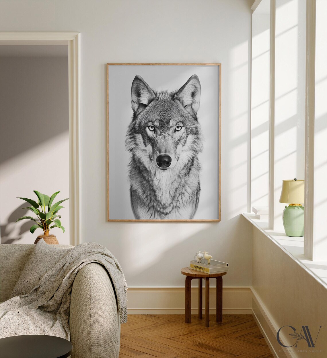 Gray Wolf Black and White Photography Portrait Animal Wall Art - Image 2