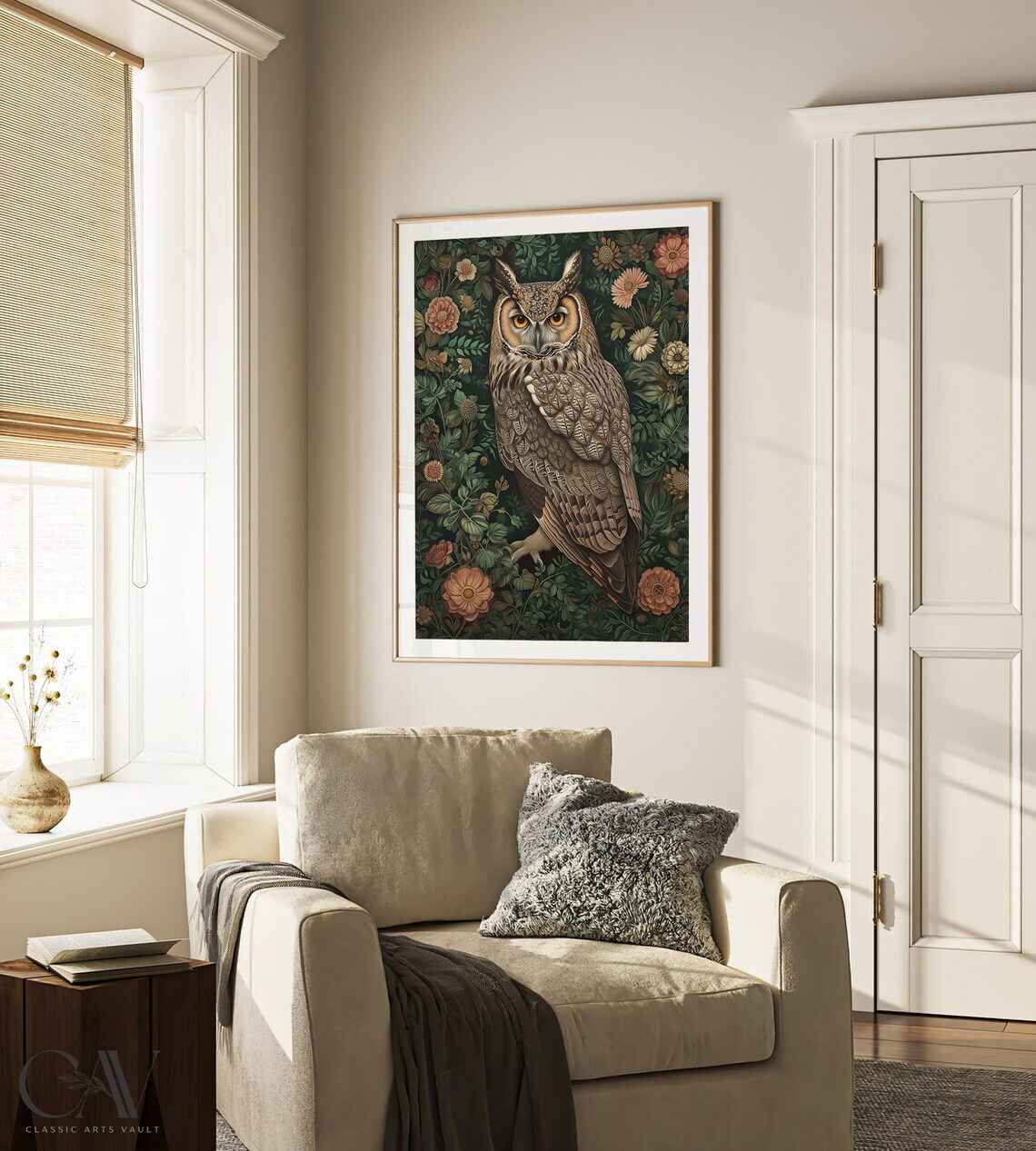 William Morris Inspired Owl Poster, Forest Bird Art - Image 2
