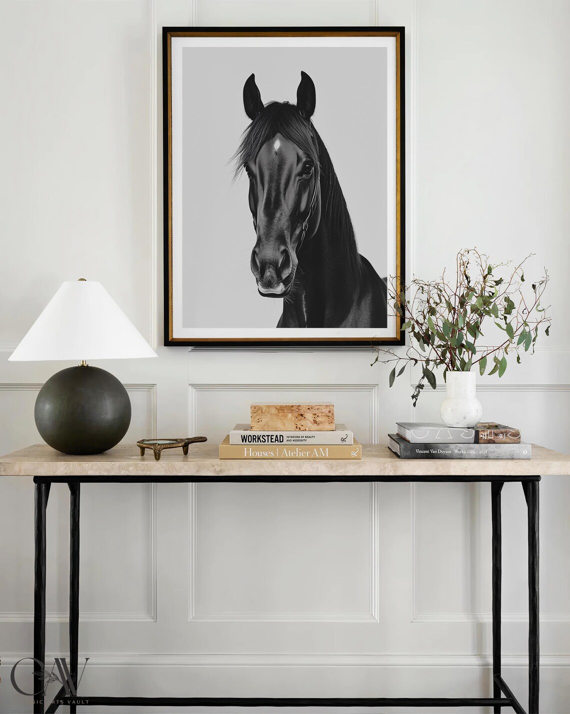 Black Horse Head Portrait in Black and White Minimalist Art Poster - Image 3