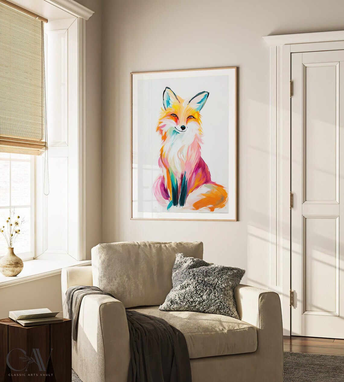 Sitting Fox Colorful Brushstroke Portrait Modern Animal Poster - Image 3