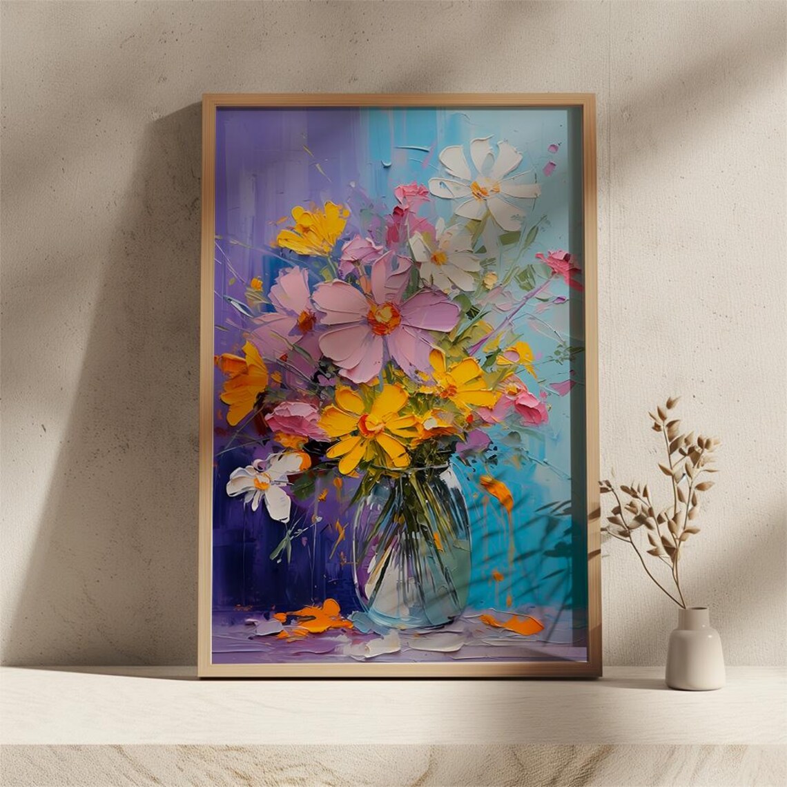 Colorful Wildflower Bouquet in Glass Vase Impasto Art Poster - Image 2
