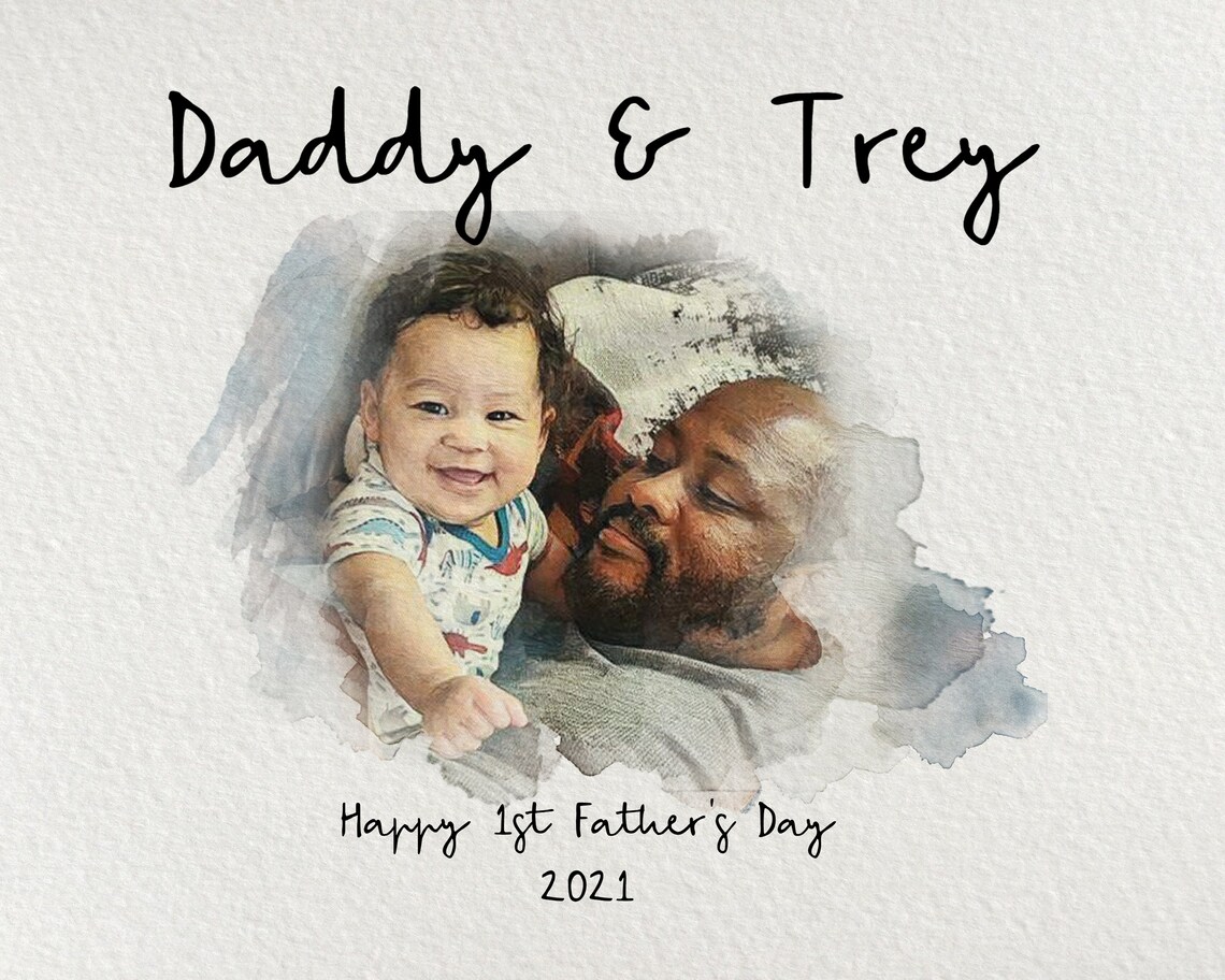 Daddy and Enzo Happy Father's Day 2021 Watercolor Portrait Poster - Image 3