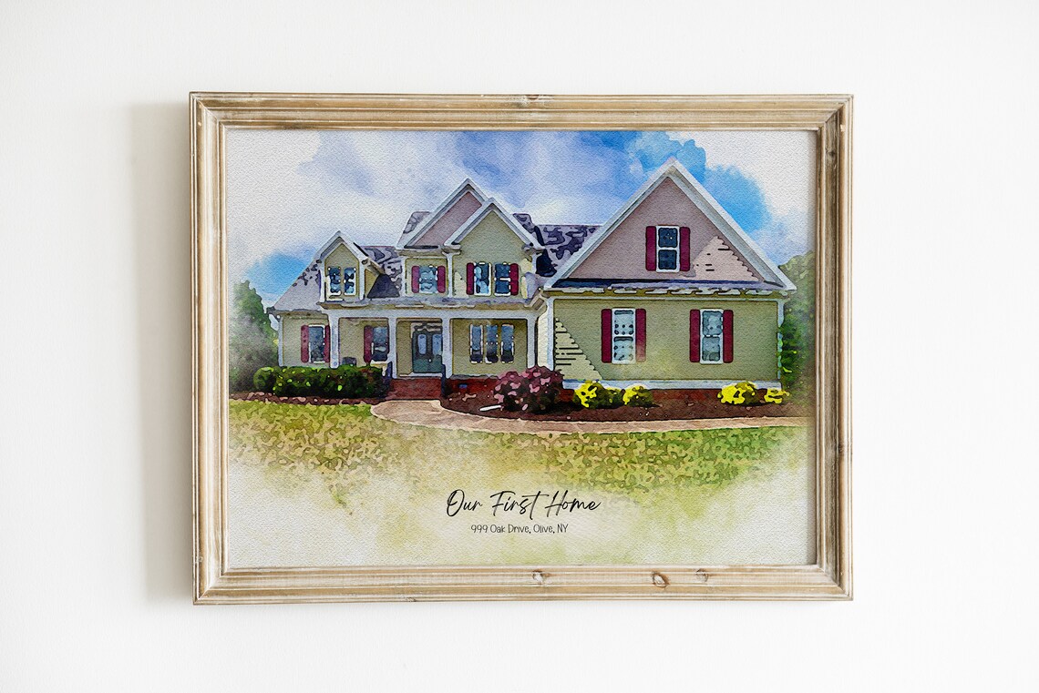 Our First Home Olive NY Lawn View Watercolor House Portrait Poster - Image 6