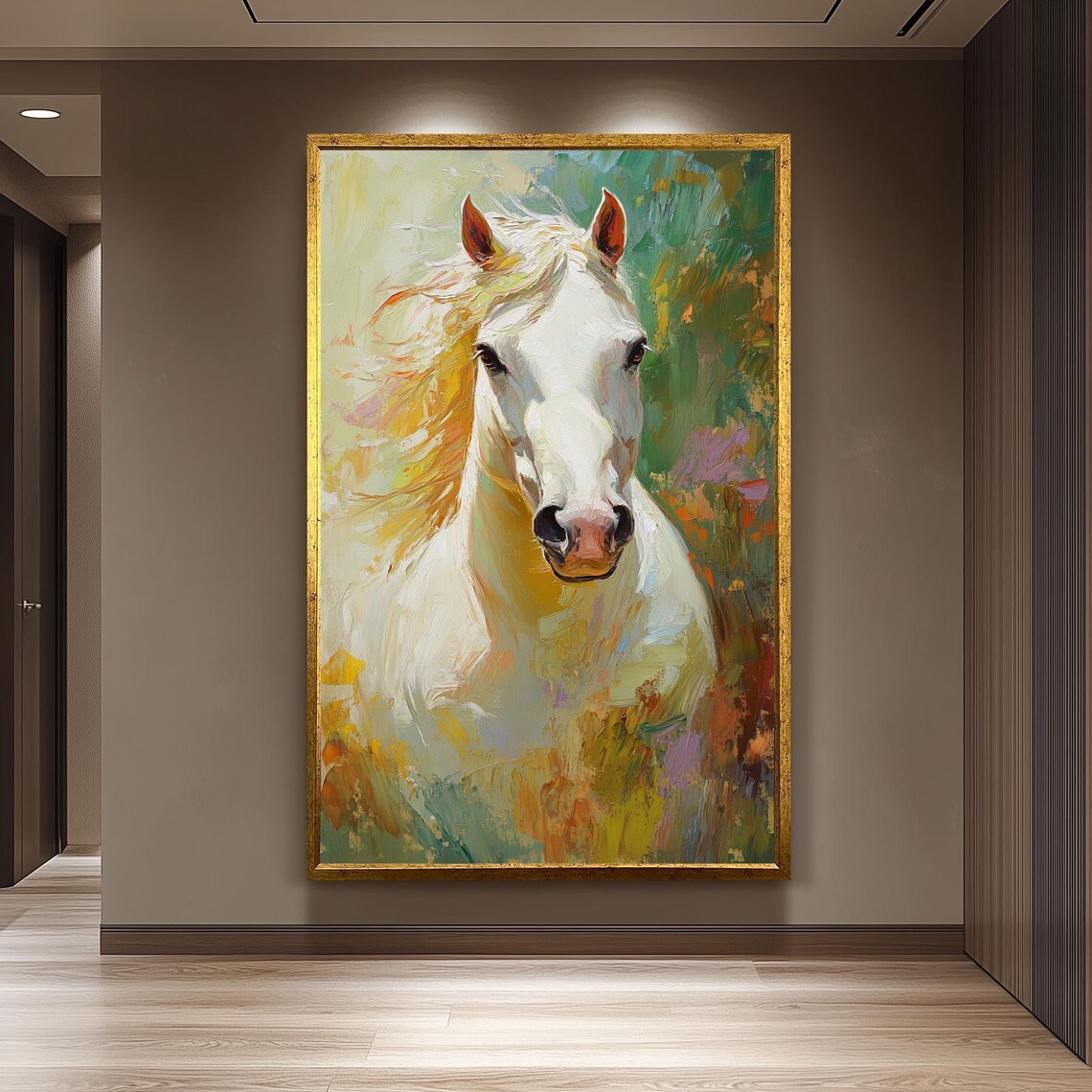Majestic White Horse Wall Art Print, Rustic Farmhouse