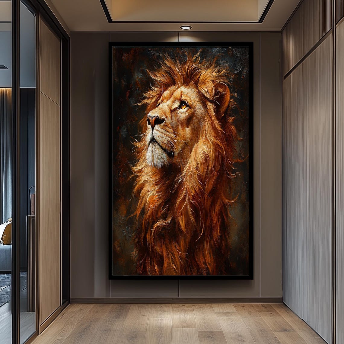Majestic Lion Gazing Up Dramatic Painterly Wildlife Art Poster