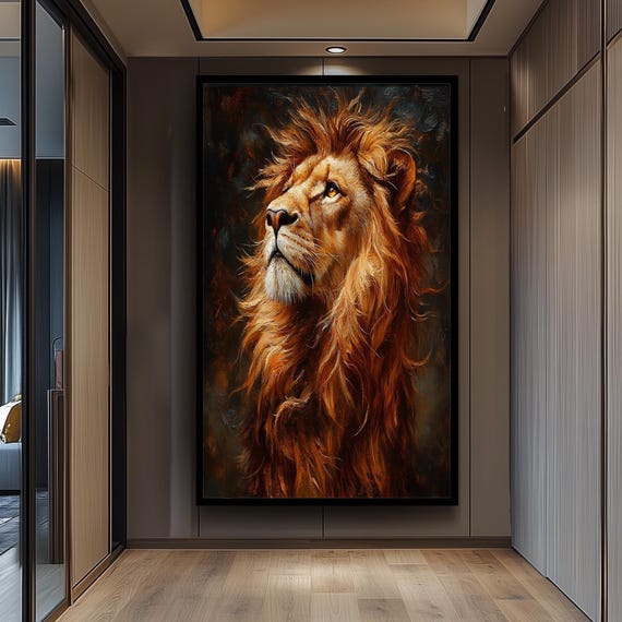 Majestic Lion Wall Art Canvas Print For Living Room Regal Animal Painting With Dark Background Jungle King Poster Home Decor