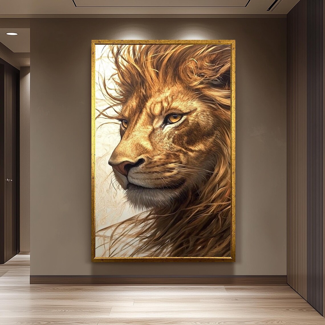 Golden Lion Portrait, Majestic Wildlife Art Print