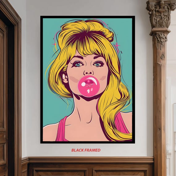 Blonde Girl Bubblegum Pop Art Canvas Wall Retro Comic Style Poster For Teen Room Salon Dorm Or Colorful Culture Decor Woman