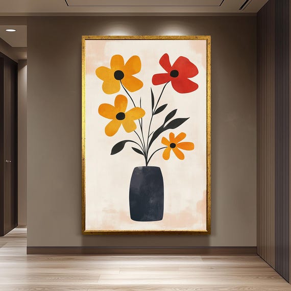 Matisse Inspired Floral Vase Art Abstract Botanical Colorful Modern Decor Vibrant Midcentury Style Artwork For Trendy Contemporary Interiors