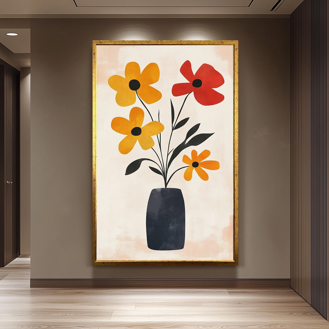 Matisse Inspired Orange Flower Bouquet in Blue Vase Art Poster
