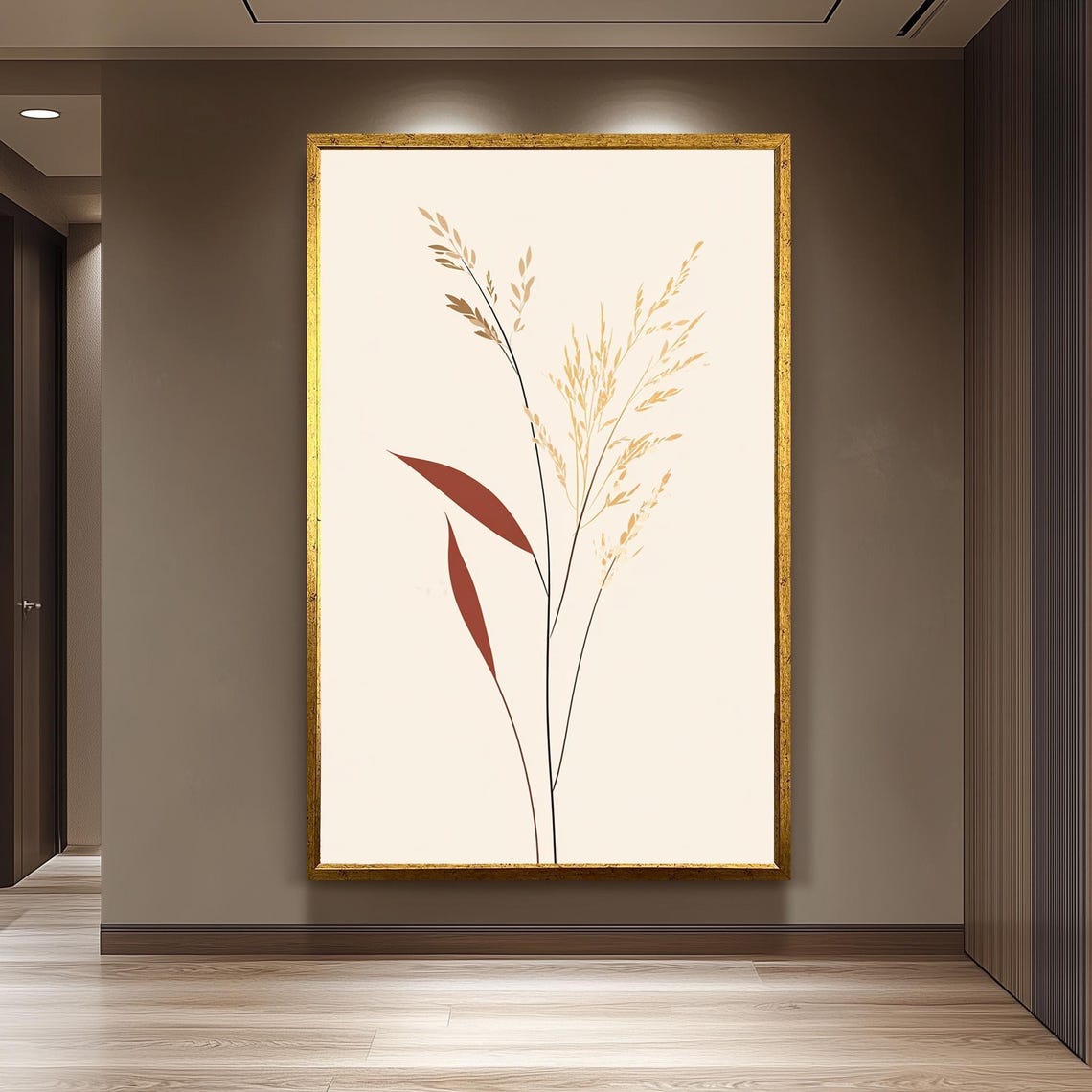 Dried Grass Botanical Illustration in Rust and Beige Minimalist Poster