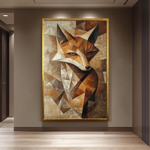 Cubist Abstract Fox Portrait In Warm Brown Geometric Art Poster