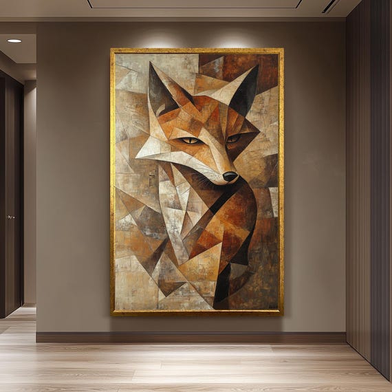Cubist Fox Canvas Wall Art Print Picasso Style Abstract Animal Artwork For Modern Home Office Or Rustic Cabin Unique Gift Lovers