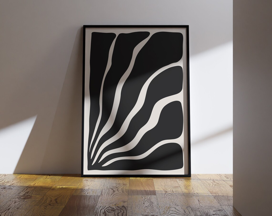 Black Wavy Stripe Abstract Pattern Modern Minimalist Art Poster