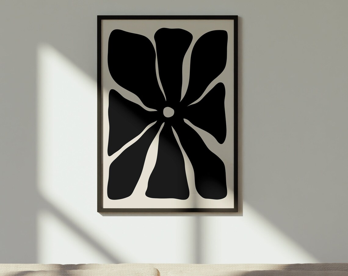 Bold Black Abstract Flower Bloom Minimalist Wall Decor Poster - Image 2