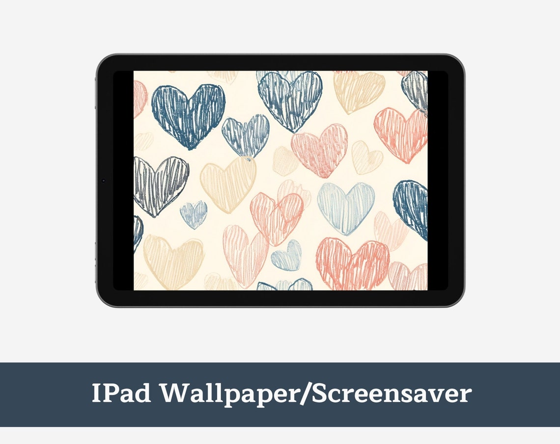 Sketched Hearts Pattern iPad Wallpaper Screensaver Design Poster