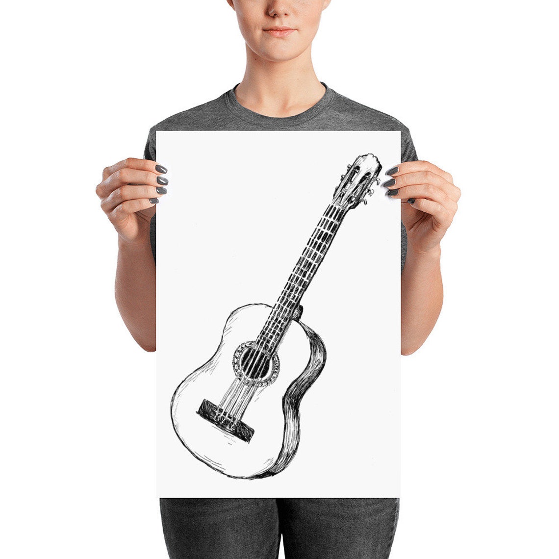 Acoustic Guitar Ink Sketch Minimalist Music Wall Decor Drawing Poster - Image 3