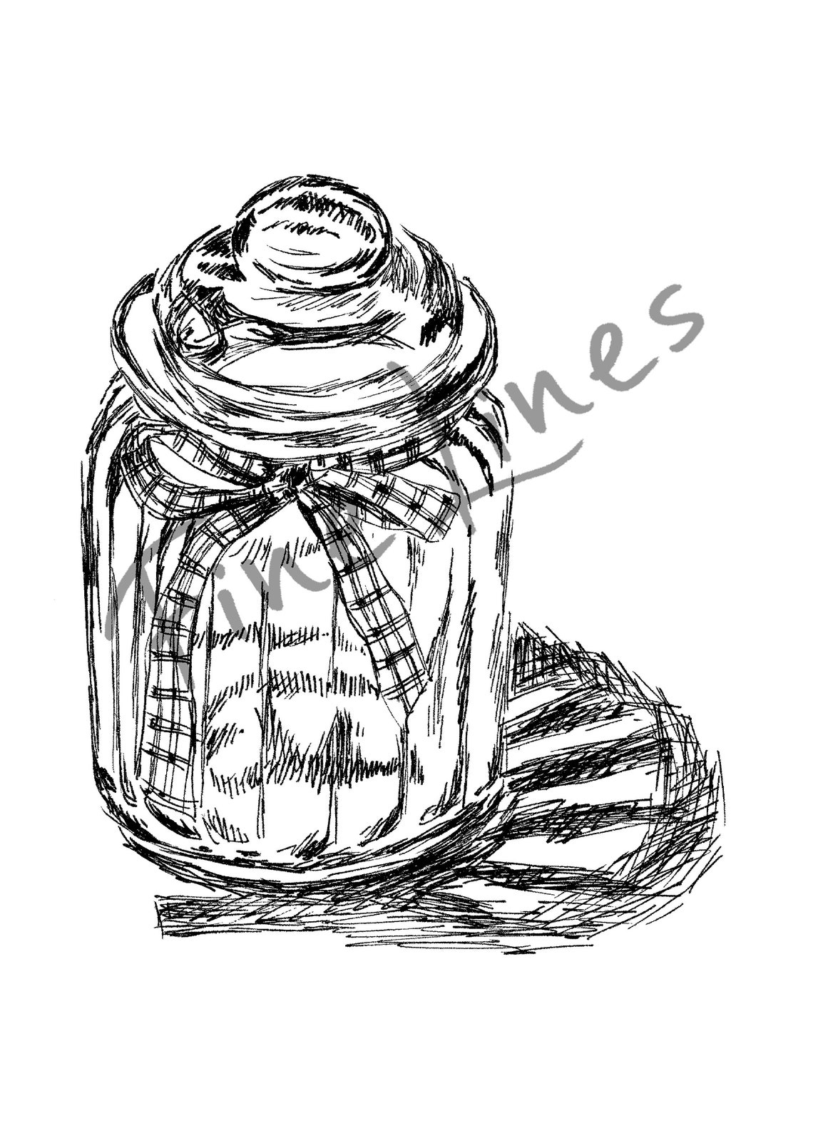 Mason Jar with Ribbon Ink Sketch Poster Rustic Farmhouse Kitchen Decor - Image 2