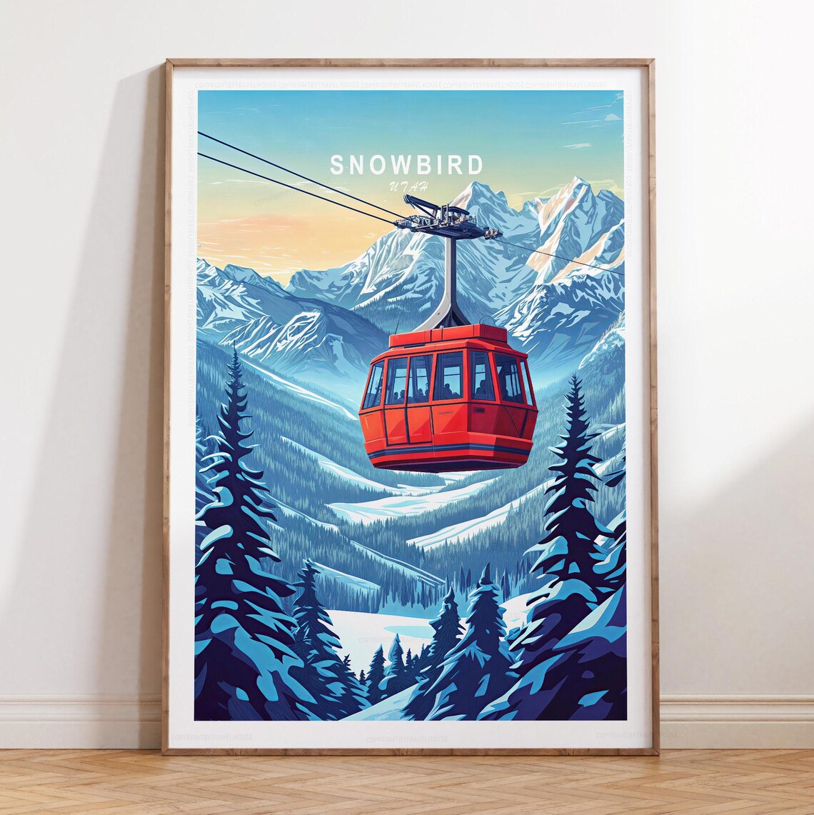 Snowbird Utah Vintage Ski Resort Gondola Panorama Travel Poster