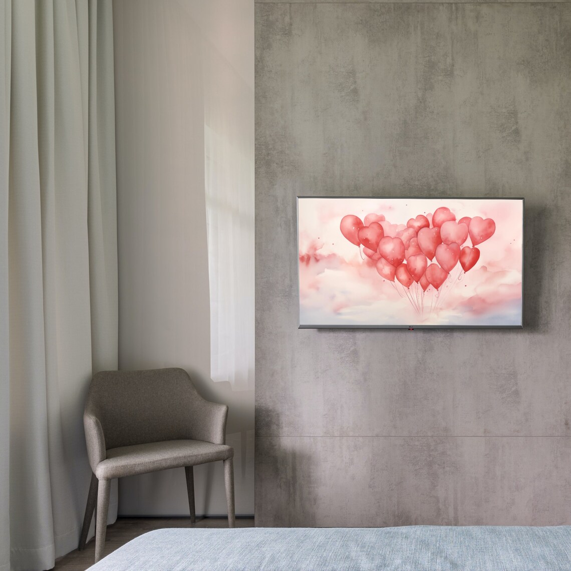Red Heart Balloons Watercolor Romantic Love Valentine Art Print - Image 3