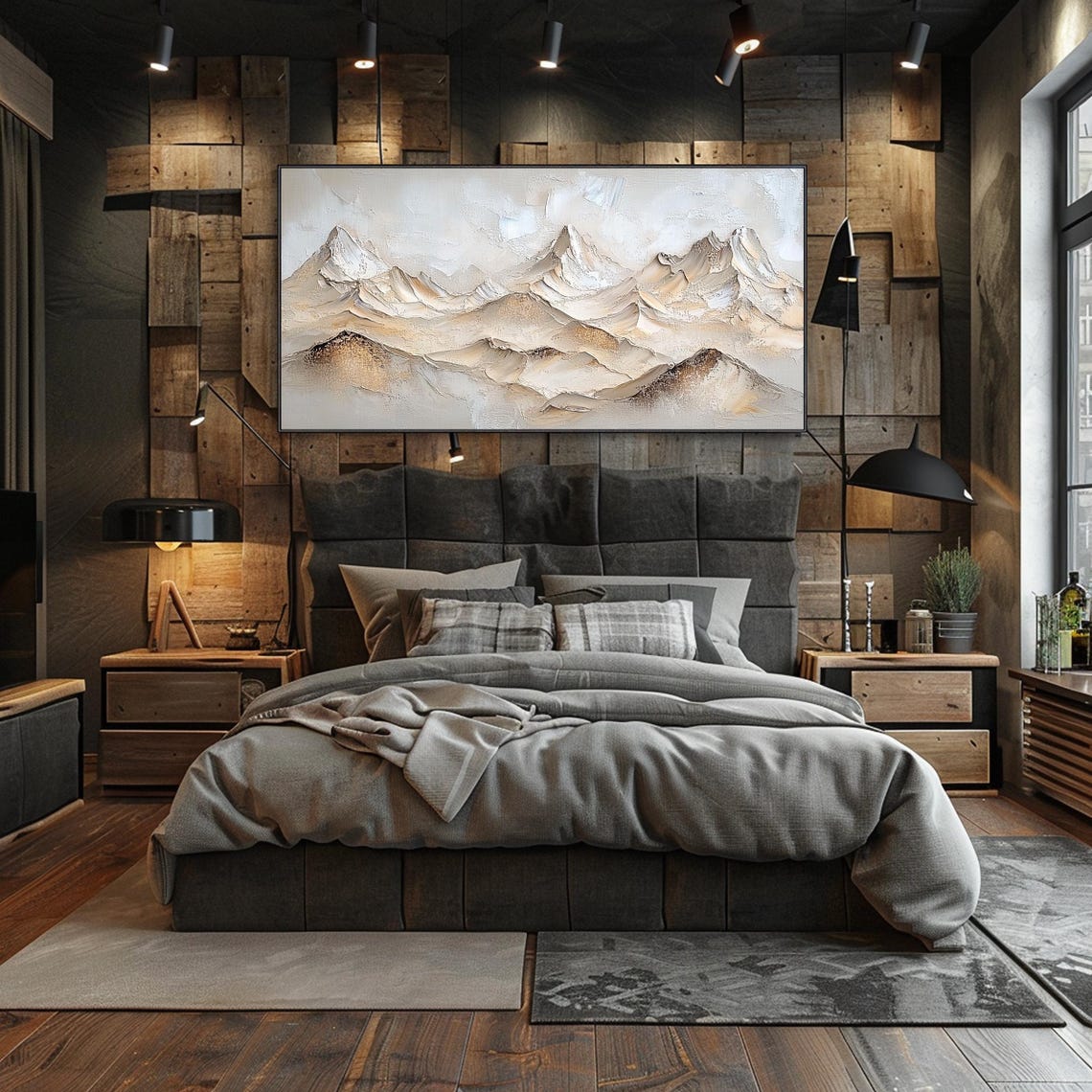 Neutral Beige Mountain Range Panorama Textured Impasto Alpine Poster - Image 3