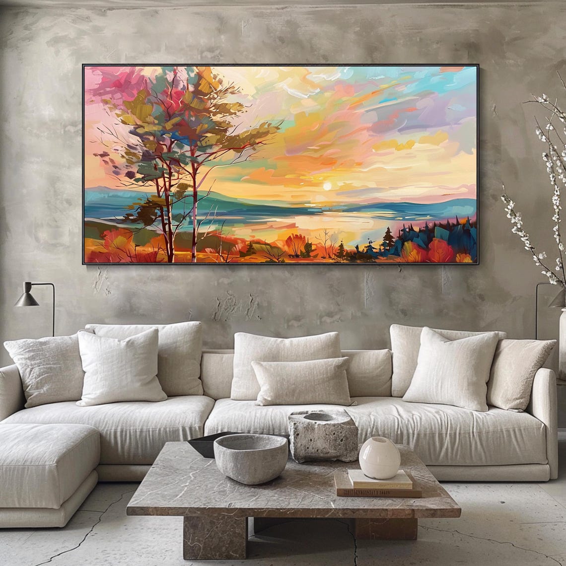 Autumn Sunset Lake Mountain View Colorful Landscape Art Poster - Image 4