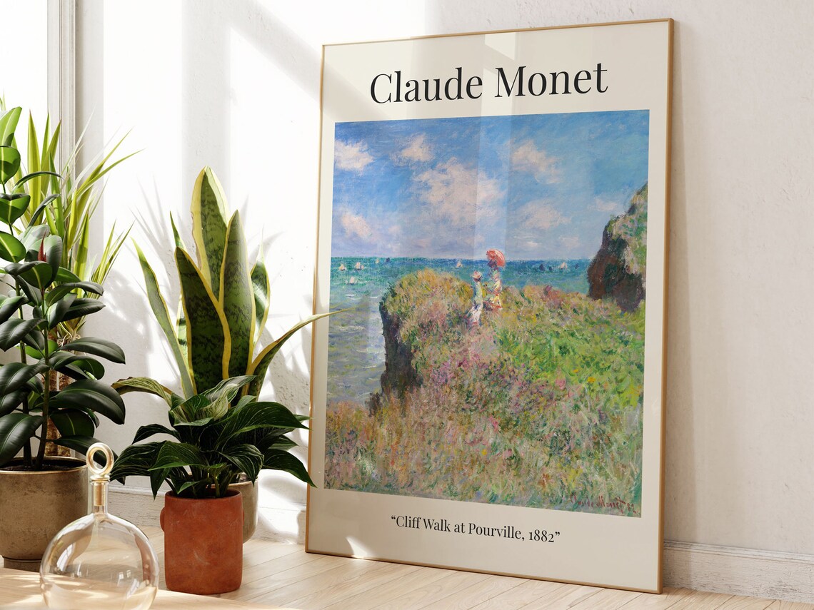Claude Monet Cliff Walk at Pourville Coastal Seascape Art Print - Image 3