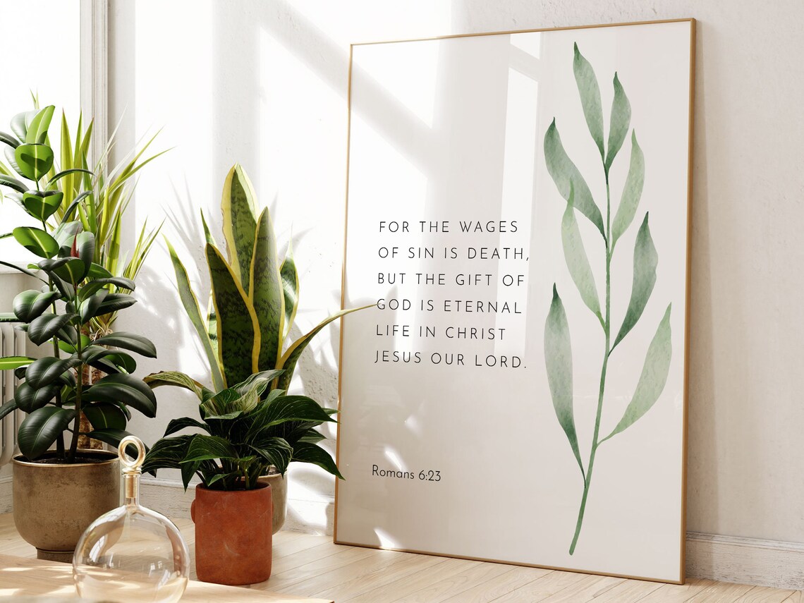Modern Serene Romans 623 Bible Verse Poster Green Leaf Decor