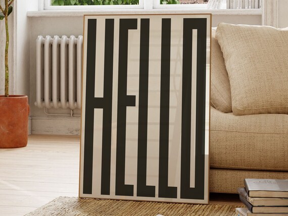 Hello Wall Art Bold Statement Black Typography Modern Galley Wall Scandi Style Decor