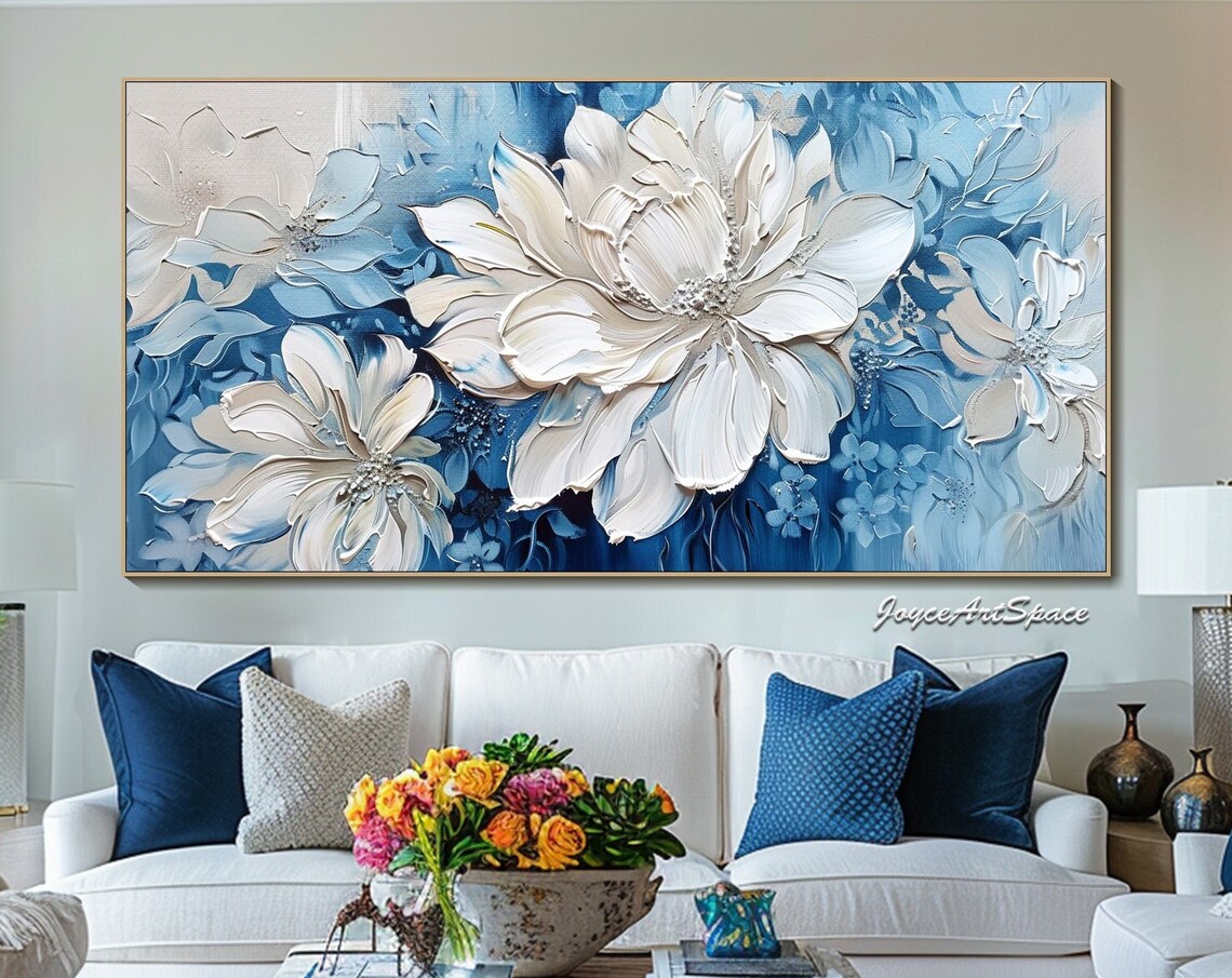 White Floral Oil-Painting Style Abstract Art Print