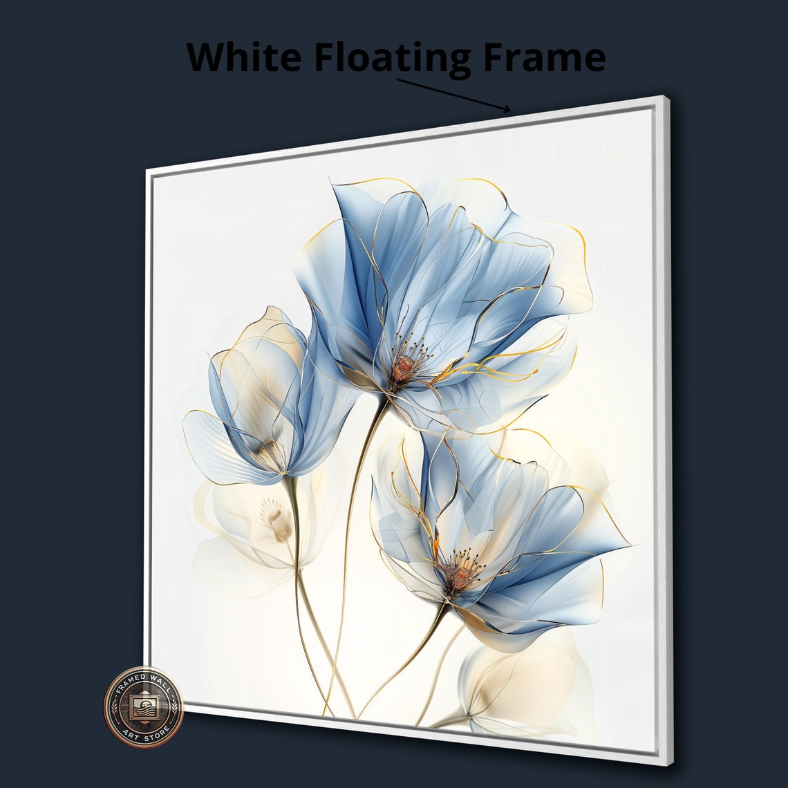 Delicate Blue Translucent Flowers With Gold Accents Botanical Poster - Image 3