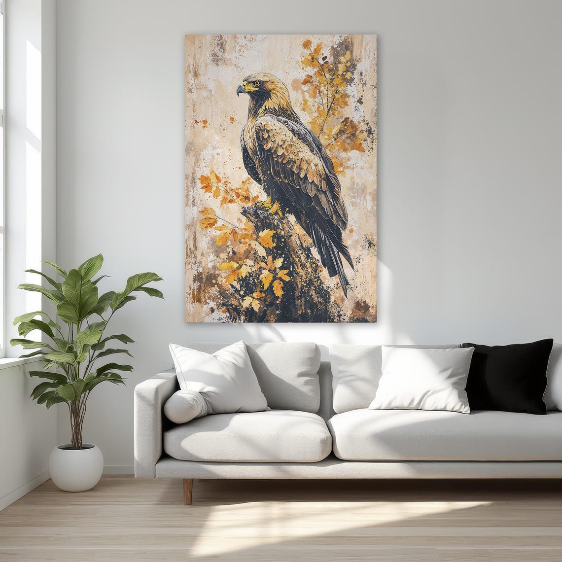 Golden Eagle Perched Among Autumn Leaves Wildlife Art Poster
