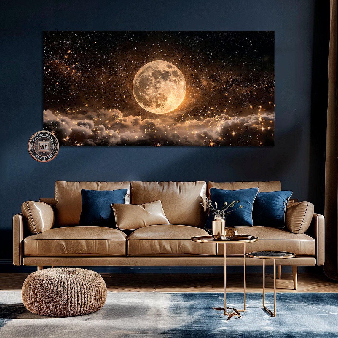 Full Moon in Starry Night Sky Celestial Poster Print - Image 4